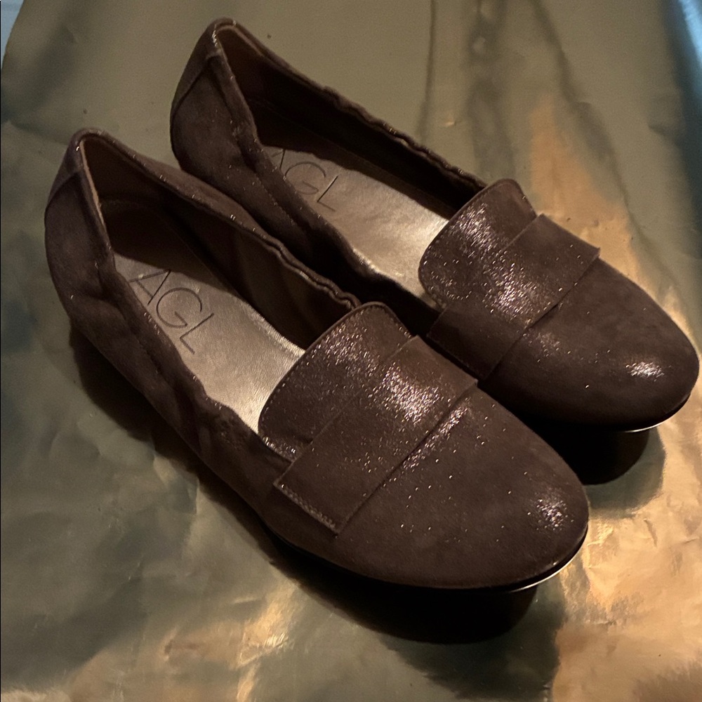 AGL Women's Golden Copper Loafers with stretchy Back Comfy & Classy